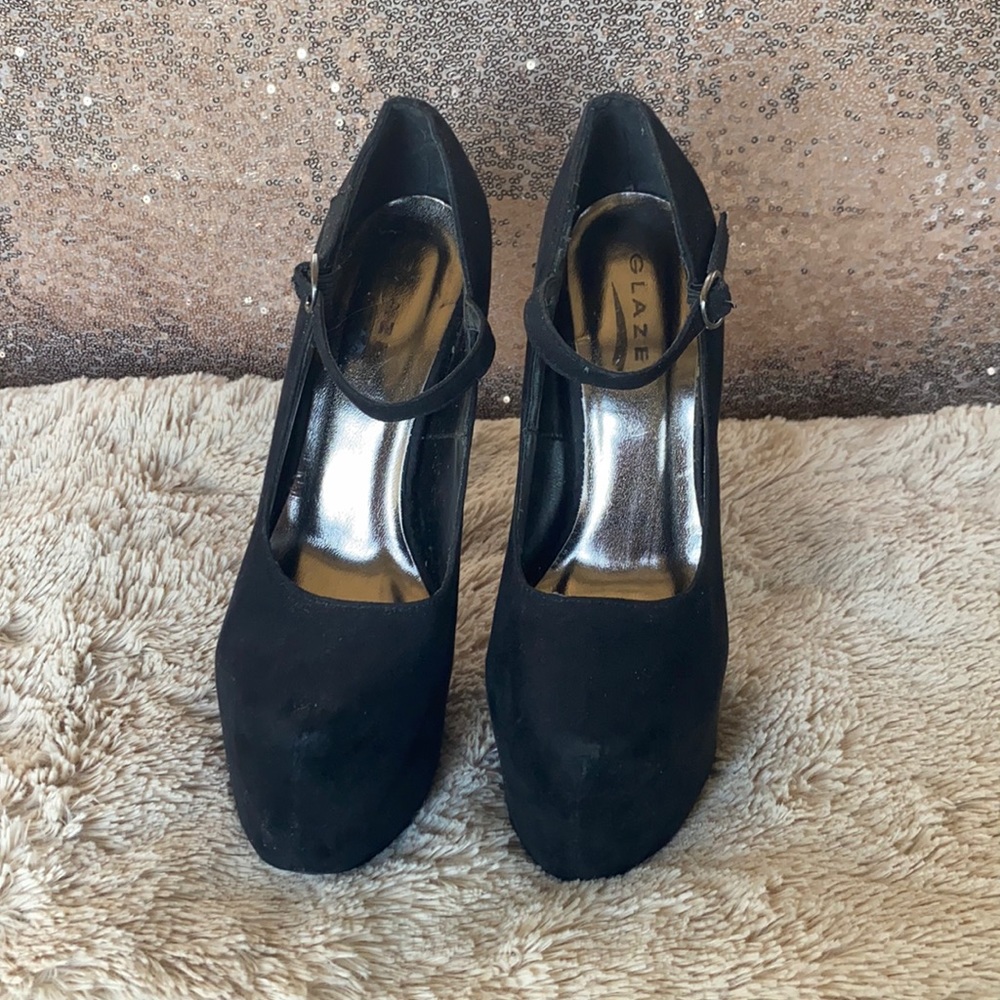 6 inch suede heels, 2 inch platform, worn twice